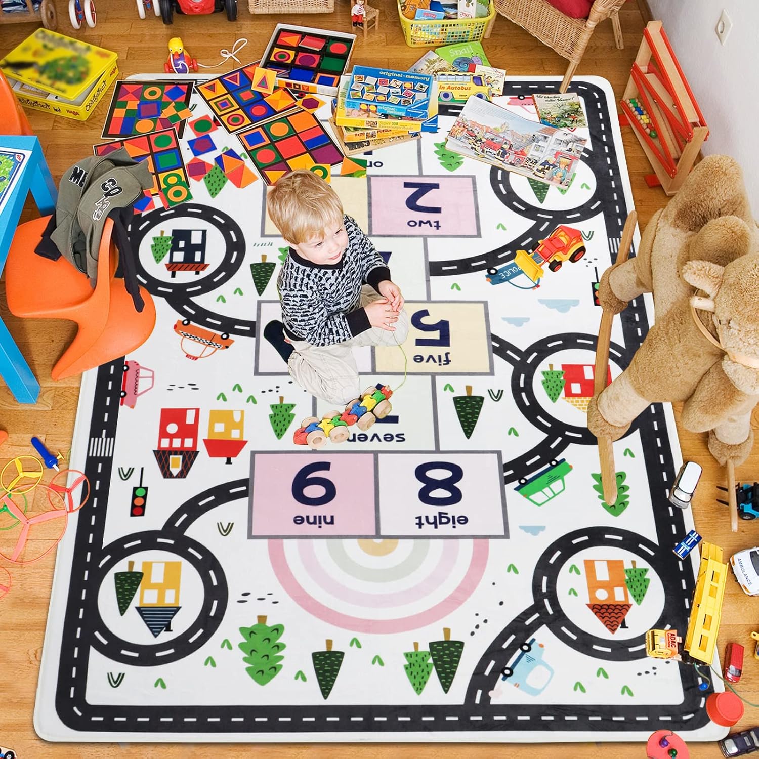 Commercial Road Printing - Interaktiver Lern-Spielteppich für Kinder: Straßenkarte mit