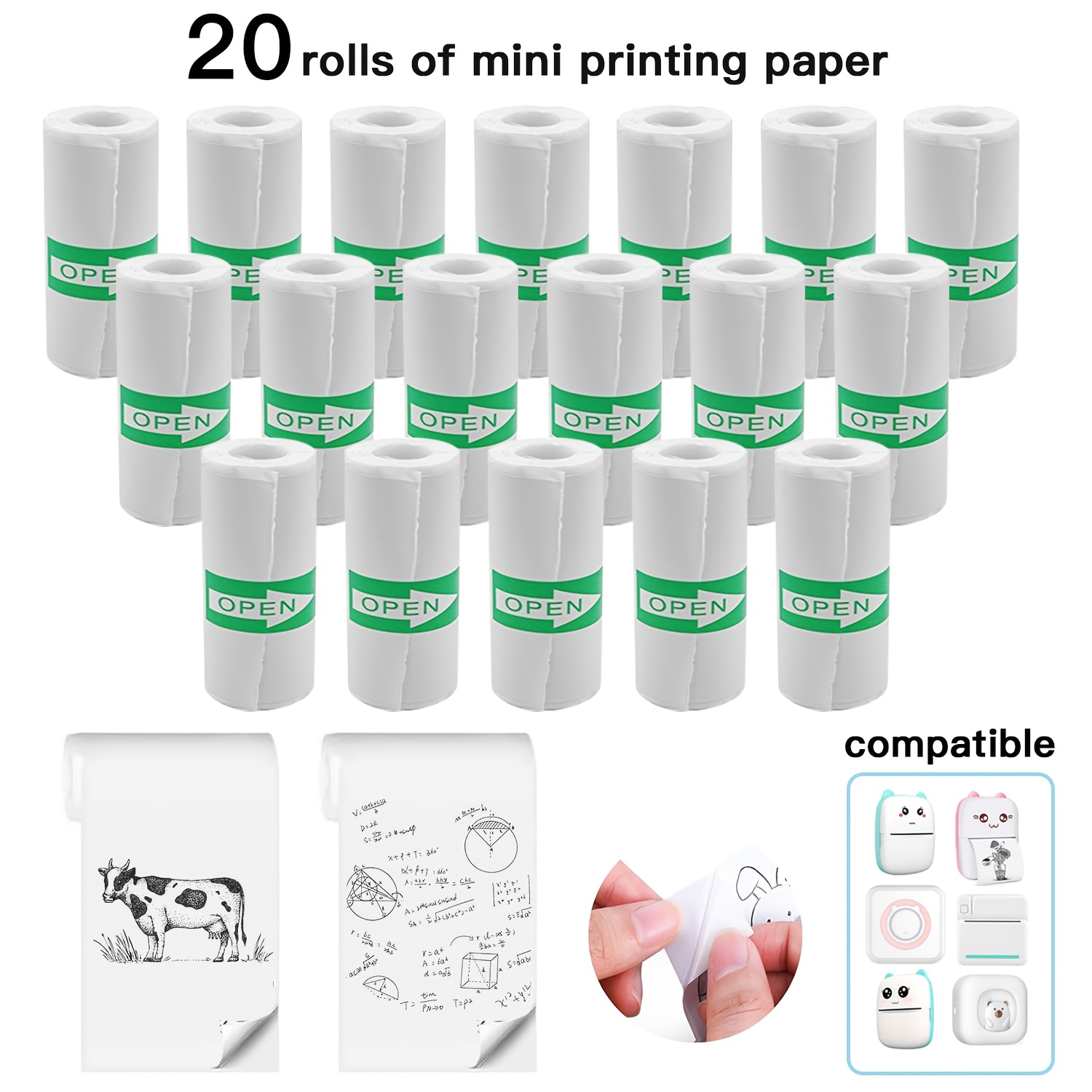 Heat Transfer Vinyl Roll - 20 Rollen weißes Thermo-Aufkleberpapier, selbstklebende Mini-Drucker-Nachfüllungen