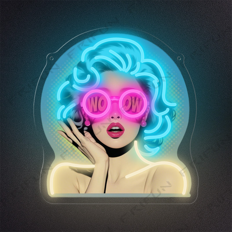 Commercial Wall Printing - WOW Curl Girl Neon-Schild UV-Bedruckte Wandkunst